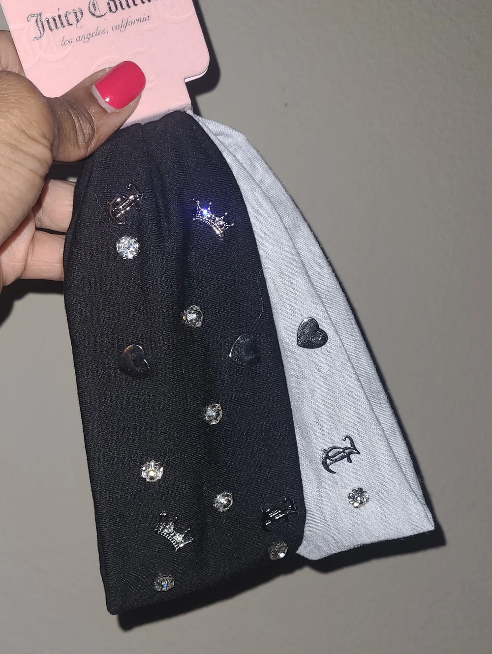 Juicy Couture Black & Light Gray Embellished Headband Set